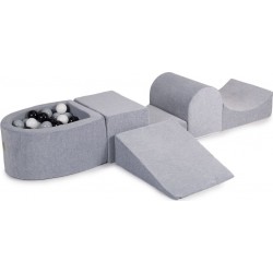 Clair Aire De Jeux En Mousse Avec Piscine À Balles, Velours, 4 Élé, Gris Noir/gris/blanc, 100 Pcs