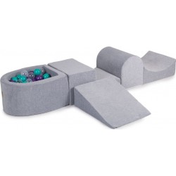 Clair Aire De Jeux En Mousse Avec Piscine À Balles, Velours, 4 Élé, Gris Violet/transparent/turquoise, 100 Pcs