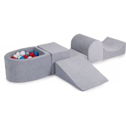 Clair Aire De Jeux En Mousse Avec Piscine À Balles, Velours, 4 Élé, Gris Bleu/rouge/blanc, 100 Pcs