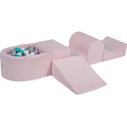 Clair Aire De Jeux En Mousse Avec Piscine À Balles, Velours, 4 Élé, Rose Gris/blanc/turquoise, 100 Pcs