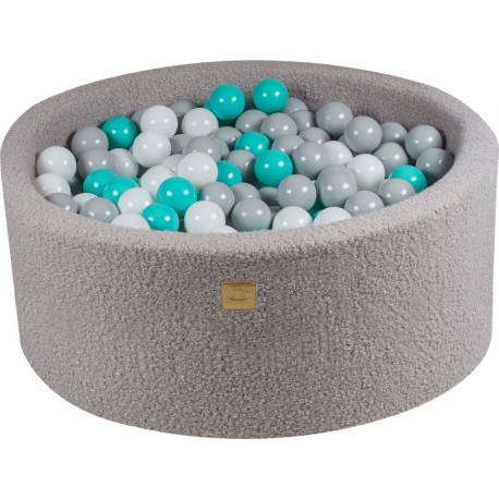 Piscine Ronde, Boucle Grise, 90x40 Cm, Boules Blanc/gris/turquoise