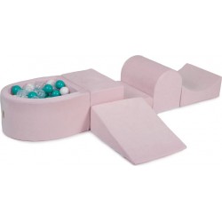 Clair Aire De Jeux En Mousse Avec Piscine À Balles, Velours, 4 Élé, Rose Blanc/turquoise/transparent, 100 Pcs