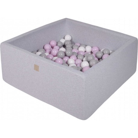 Clair Piscine À Balles, Carré, Coton, 90x90x40cm, 300 Pcs, Gris Rose Pastel/gris/blanc