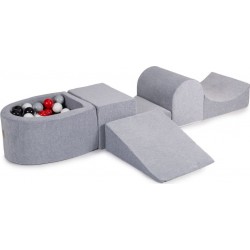 Clair Aire De Jeux En Mousse Avec Piscine À Balles, Velours, 4 Élé, Gris Blanc/rouge/noir/gris, 100 Pcs