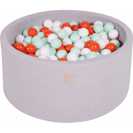 Clair Piscine À Balles, Coton, 90x40 Cm, 300 Pcs, Gris Orange/blanc/menthe