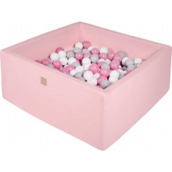 Clair Piscine À Balles, Carré, Coton, 90x90x40cm, 300 Pcs, Rose Pastel Gris/blanc/rose Clair