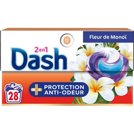 DASH Capsules Lessive 2en1 au Fleur de Monoï 28 capsules