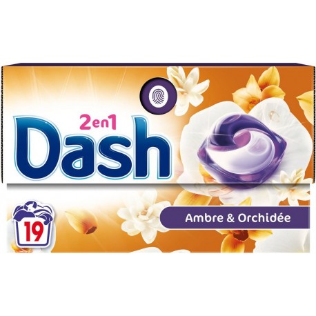 DASH Capsules Lessive Tout en 1 Détergent Ambre et Orchidée 19 capsules