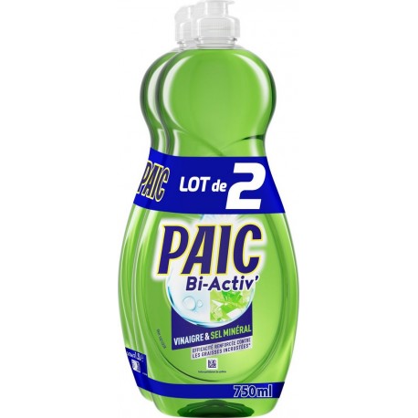 PAIC Liquide Vaisselle Vinaigre et Sel Minéral Bi-Activ' lot de 2 bouteilles de 750ml