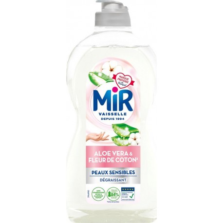 MIR Liquide Vaisselle Concentré Hypoallergénique Aloe Vera et Fleurs de Coton Dégraissant pour Peaux Sensibles 450ml