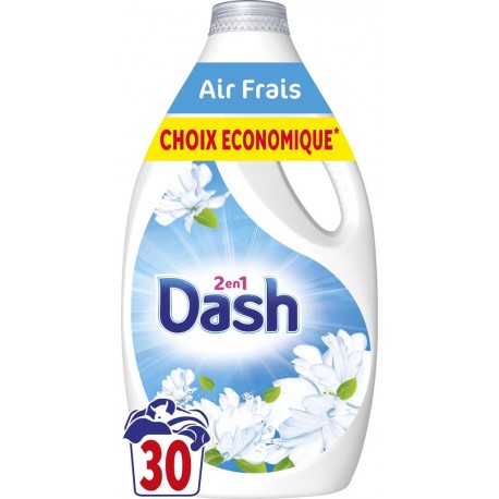 DASH Lessive Liquide Détergent Air Frais et Fleurs Blanches le bidon de 1.35L