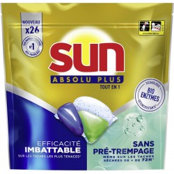 SUN Capsules Lave Vaisselle tout en 1 sans Pré-Trempage 26 capsules