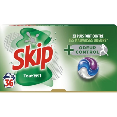 SKIP Capsules Lessive Tout en 1 Odeur Control+ 36 capsules