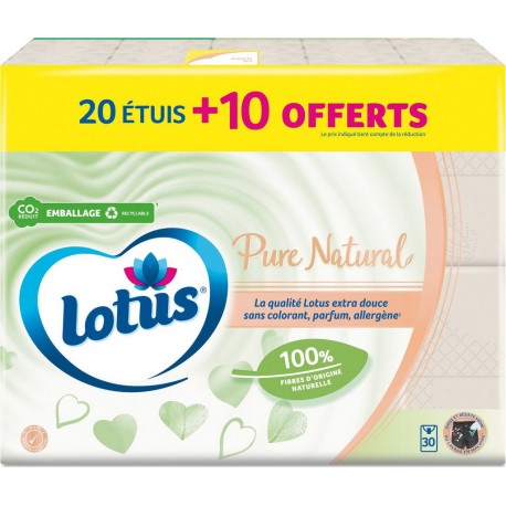 LOTUS Mouchoirs Etuis Pure Natural 30 mouchoirs