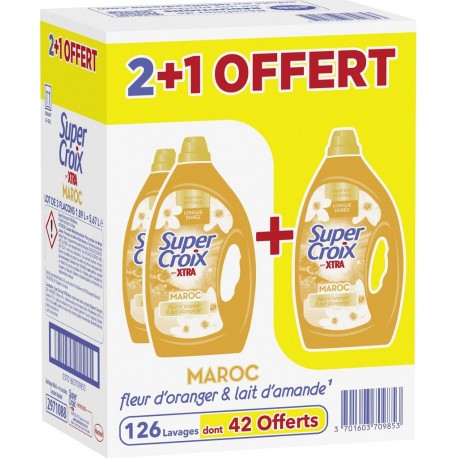 SUPER CROIX Lessive Liquide Maroc Fleur d'Oranger et Lait d'Amande X.TRA lot de 3 bidons de 5.67L