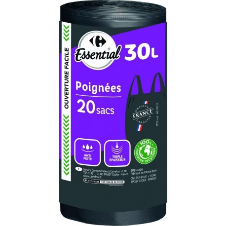 ESSENTIAL Sac poubelle à poignées 30L les 20 sacs