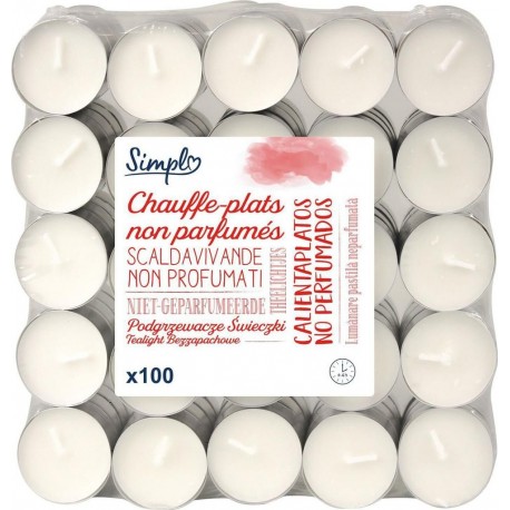 SIMPL Bougie chauffe-plats non parfumés x100 lot de 100 bougies