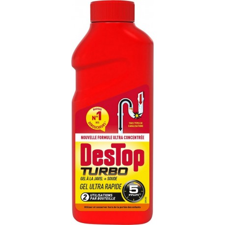 DESTOP Déboucheur Turbo Javel et Soude Gel Ultra Rapide 500ml