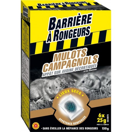 Barrière à Rongeurs BARRIERE RONGEURS Anti rats et souris mulots campagnols appât sur avoine décortiquée 150g BARRIERE A RONGEUR