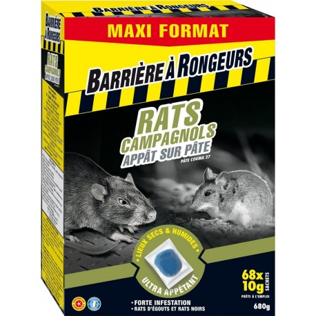 Barrière à Rongeurs BARRIERE RONGEURS Anti rats et souris appât sur pâte maxi format BARRIERE A RONGEURS les 68 sachets de 10g