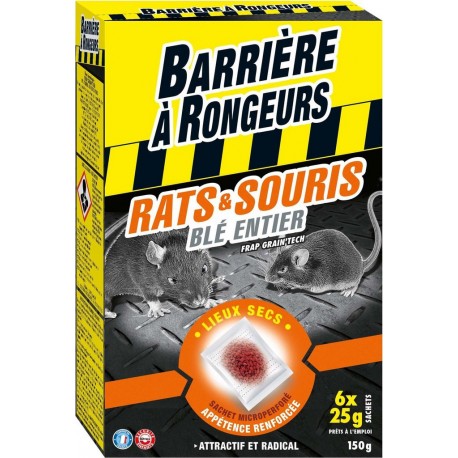 Barrière à Rongeurs BARRIERE RONGEURS Anti rats et souris appât sur céréales 150g BARRIERE A RONGEURS les 6 sachets de 25g