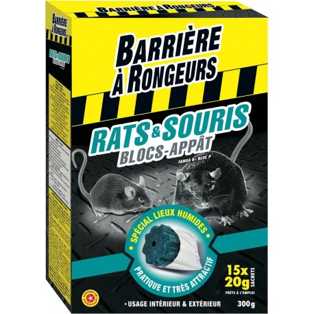 Barrière à Rongeurs BARRIERE RONGEURS Anti rats et souris blocs-appât spécial lieux humides BARRIERE A RONGEURS les 15 blocs emb