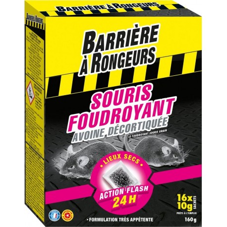 Barrière à Rongeurs BARRIERE RONGEURS Anti souris foudroyant appât sur céréales 160g BARRIERE A RONGEURS les 10 sachets de 16g