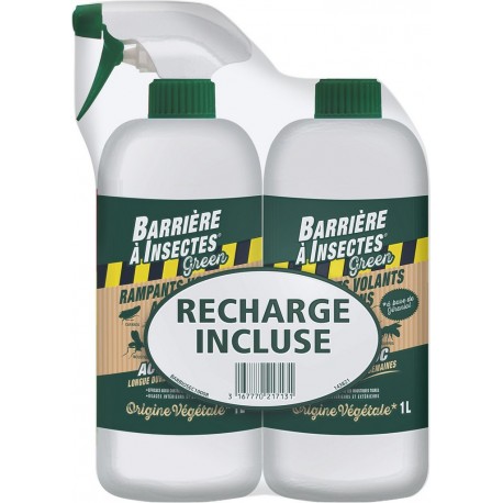 BARRIERE INSECTES Insecticide Insectes Rampants Volants Acariens Végétal 1L avec une recharge BARRIERE A INSECTES le flacon et u