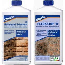 Kit Lithofin Spécial Extérieur Fleckstop W 1l + Mn Nettoyant Exterieur 1L