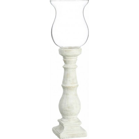 Bougeoir 20,5 X 20,5 X 71 Cm Verre Ciment Blanc