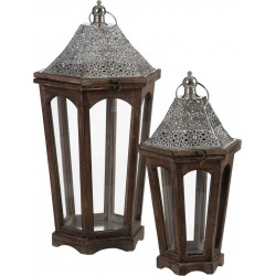 NC Lanterne 32 X 28 X 60 Cm Bougeoir Marron Argent Bois D'épicéa (2 Unités)