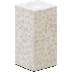 NC Bougeoir Beige Nacre Noire Bois Mdf 10,5 X 10,5 X 21 Cm