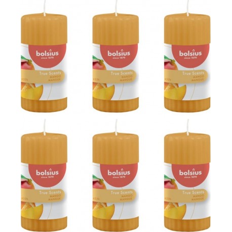 NC Bougies Parfumées Pilier Côtelées 6 Pcs 120x58 Mm Mangue Bolsius