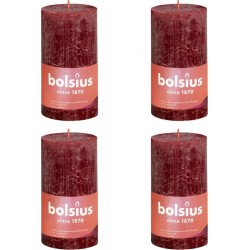 NC Bougies Pilier Rustiques Shine 4 Pcs 130x68 Mm Rouge Velours Bolsius