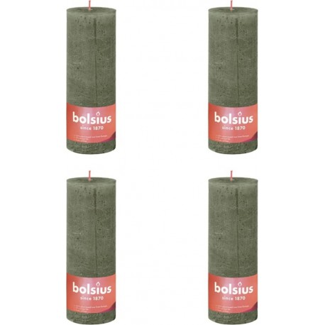 NC Bougies Pilier Rustiques Shine 4 Pcs 190x68 Mm Vert Olive Bolsius