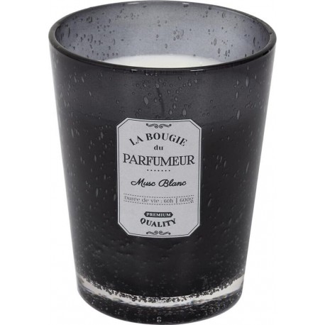 Bougie Parfumée En Verre Bullé Gris Foncé Senteur Musc Blanc H16cm