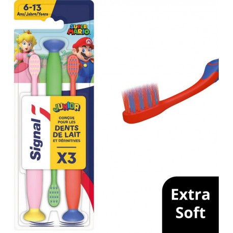 SIGNAL Brosse à Dents Enfants pour 6 13 ans Super Mario lot de 3 brosses à dents