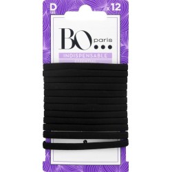 BO PARIS Elastiques Cheveux Épais Noirs Plat Indispensable Essential les 12 élastiques