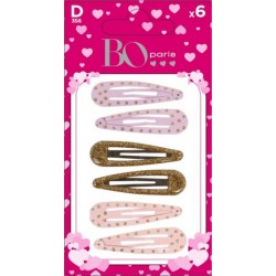 BO PARIS Barrette Cheveux Clic Clac Rose Et Brillant Marron les 6 barrettes