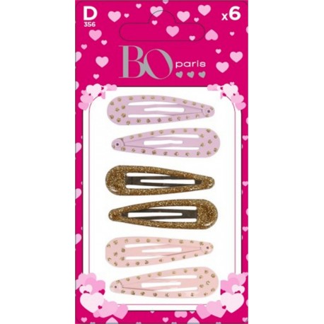 BO PARIS Barrette Cheveux Clic Clac Rose Et Brillant Marron les 6 barrettes