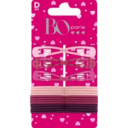 BO PARIS Barrettes Cheveux Clic Clac + Élastique Rosée le lot