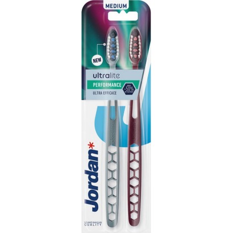 JORDAN Brosse à Dents Adultes Médium Ultra Lite Performance lot de 2 brosses à dents