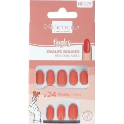 GLAMOUR Faux Ongles Ovales Rouge BEAUTE 24 pièces