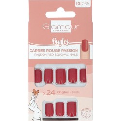 GLAMOUR Faux Ongles Carrés Rouge Passion BEAUTE 24 pièces