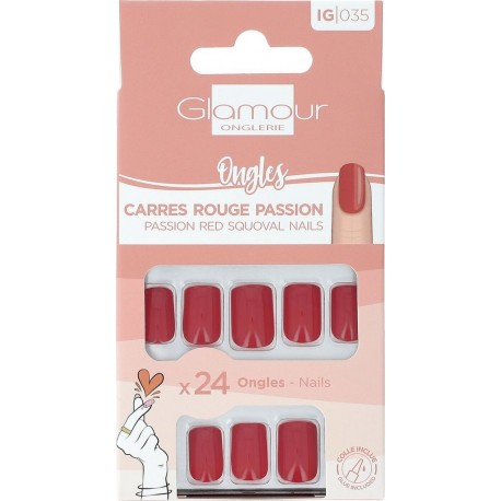 GLAMOUR Faux Ongles Carrés Rouge Passion BEAUTE 24 pièces