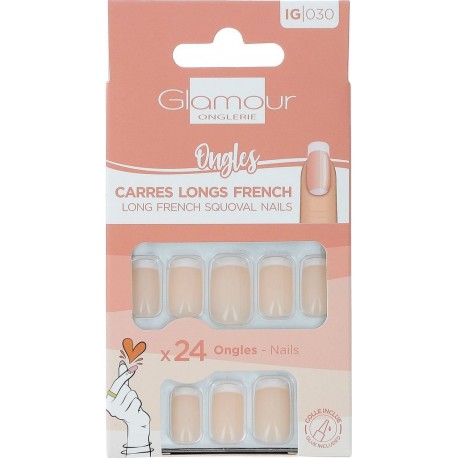 GLAMOUR Faux Ongles Carrés Longs French Manucure BEAUTE 24 pièces