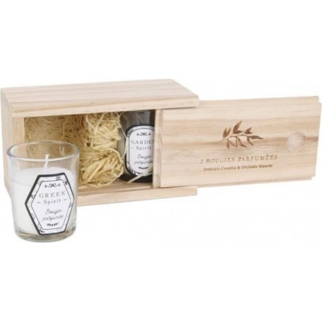 Lot De 2 Bougies Parfumées coffret Bois 6cm Blanc