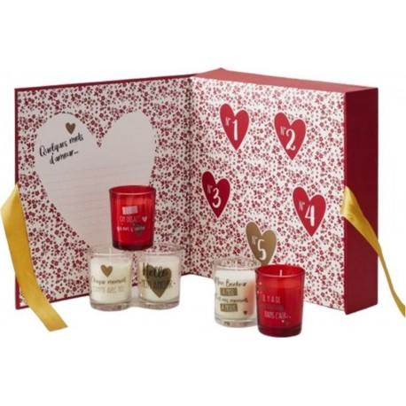 Coffret 5 Bougies Parfumées amour 50g Blanc & Rouge