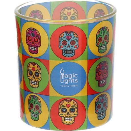 NC Bougie En Verre Pop Art Ø7.5cm H8.4cm Skull Magic Lights