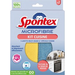 SPONTEX Lavette microfibre Cuisine lot de 2 lavettes microfibre